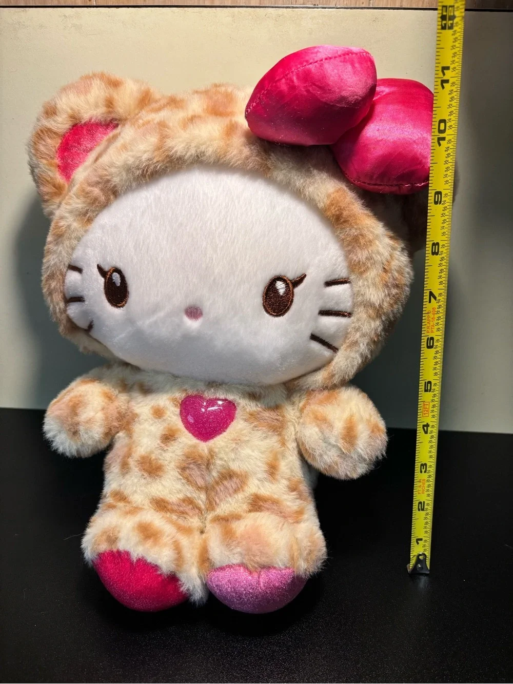 Hello Kitty Leopard-Pattern Plush with Hot Pink Bow